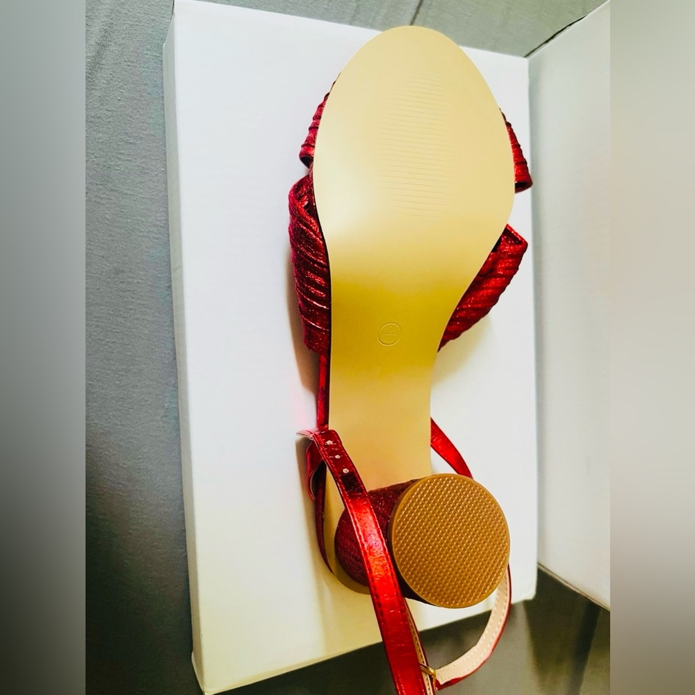 Unique Vintage Ruby Red Slingback Bow Retro Heels, Size 7, New in Box! - Picture 13 of 16